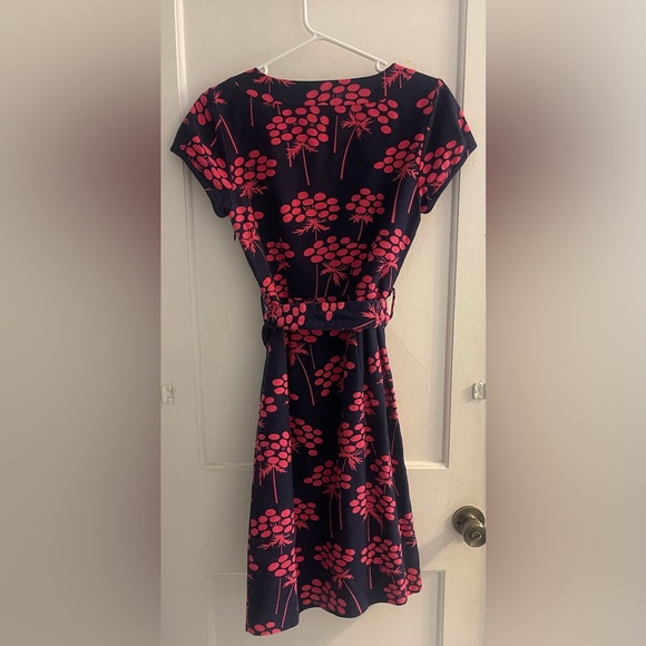 BODEN Notch Neck Shift Dress Navy & Pink Floral Damask Belted Lined Size 4R - Picture 3 of 4